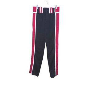 Boombah Youth Black Baseball Pants Red White Stripes Elastic Waist & Pockets